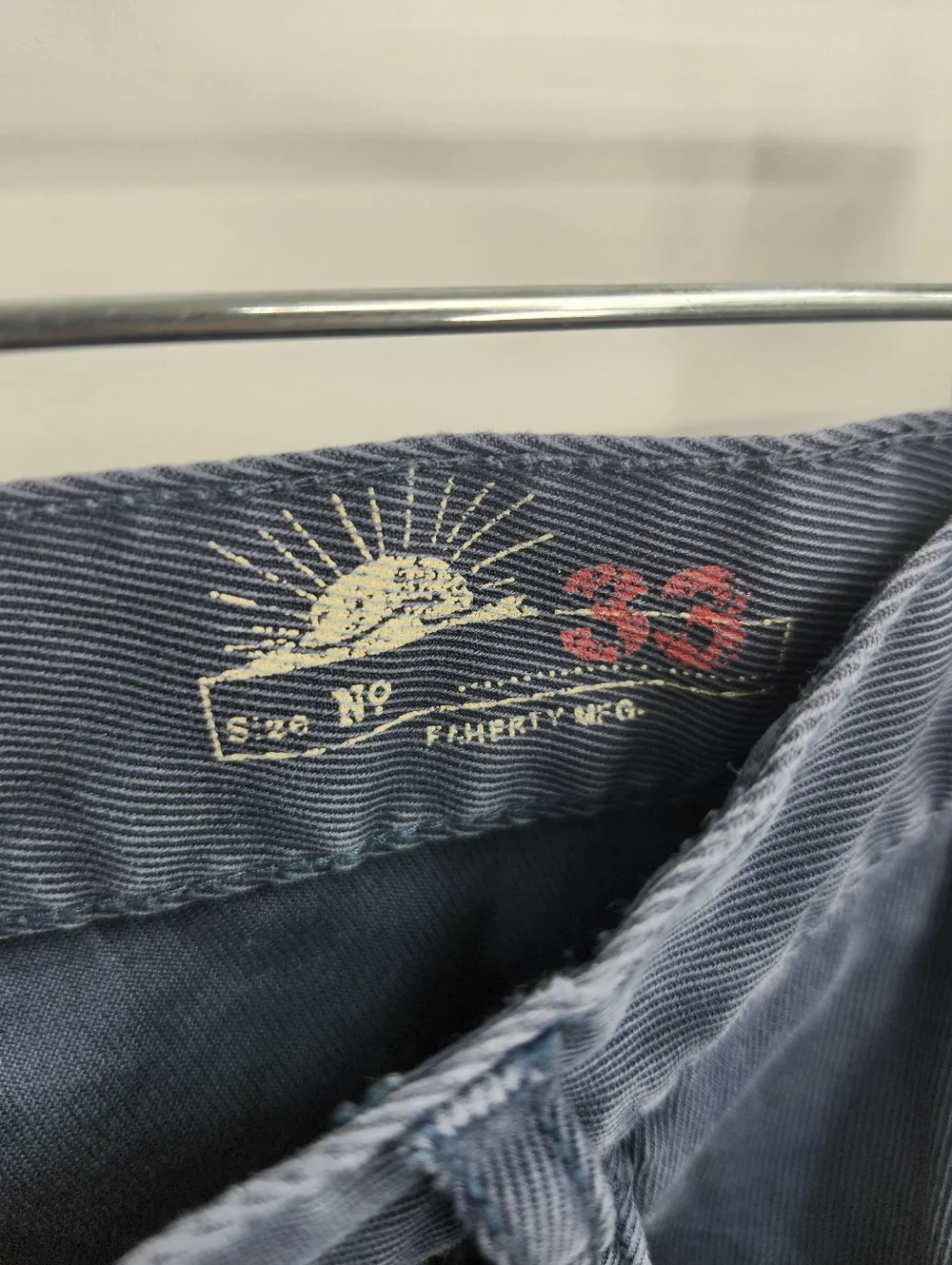 Faherty Jeans Mens 33 Stretch Terry 5 Pocket Blue Regular Straight Denim Pants